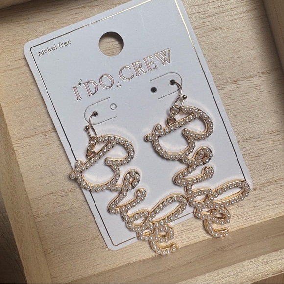 I Do Crew Jewelry - Gold and Pearl Bride Dangle Earrings